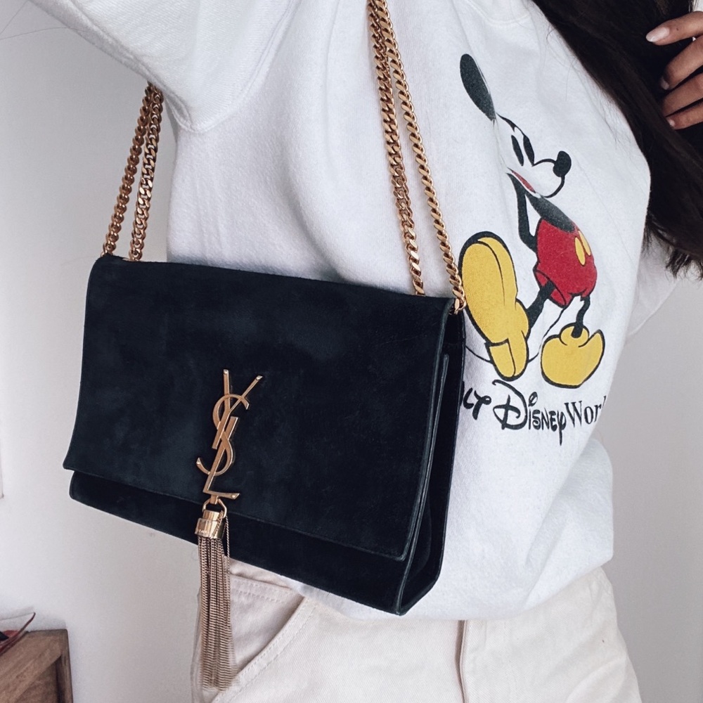 Saint Laurent Kate Black Suede Leather Shoulder